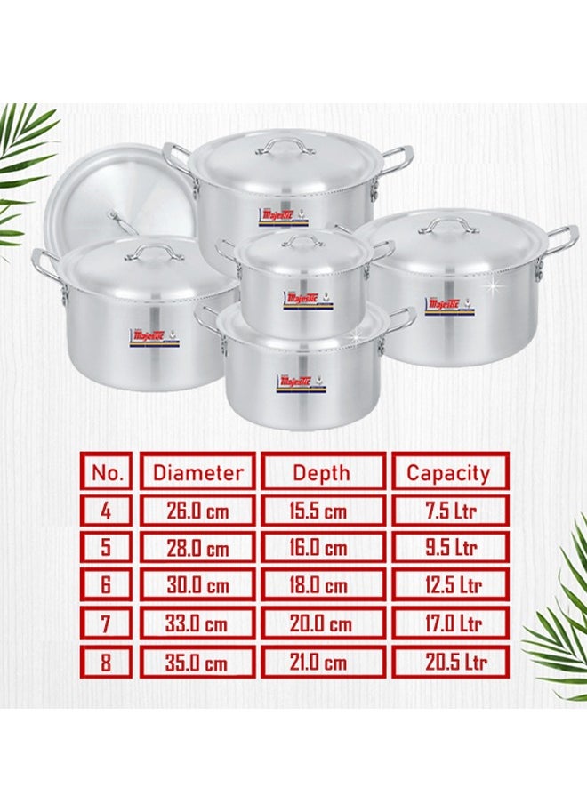 ماجيستك ماجستيك تشطيب معدني HOM Chef طقم 5 قطع 4x8 مقاس 26 سم 28 سم 30 سم 33 سم 35 سم مع أغطية فولاذية ومقابض متينة  - Image 5