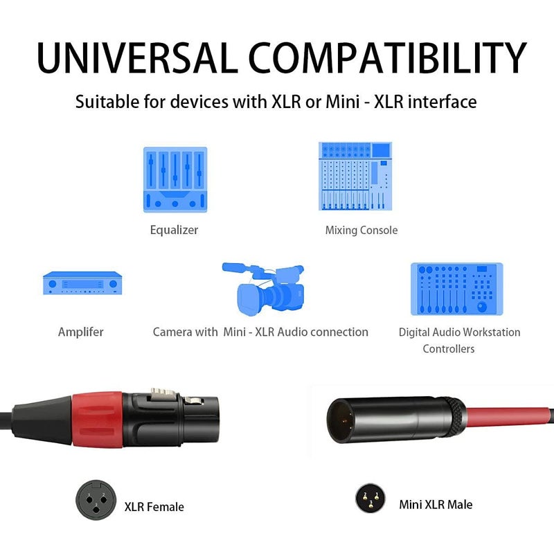JOMLEY كابل ميكروفون صوتي JOMLEY Mini XLR ذكر إلى XLR أنثى لكاميرا Blackmagic Pocket 4K فيديو أسيست 4K - 1 قدم - Image 3
