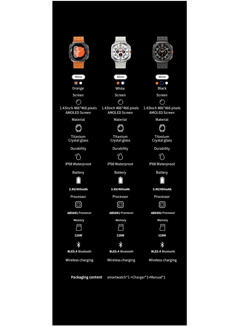 Generic - For Samsung Galaxy Watch 7 Ultra GPS NFC Compass Smart Watch Outdoor Sport Man AMOLED 466*466 Galaxy Watch 6 Upgraded Smartwatch(Black) - Image 1