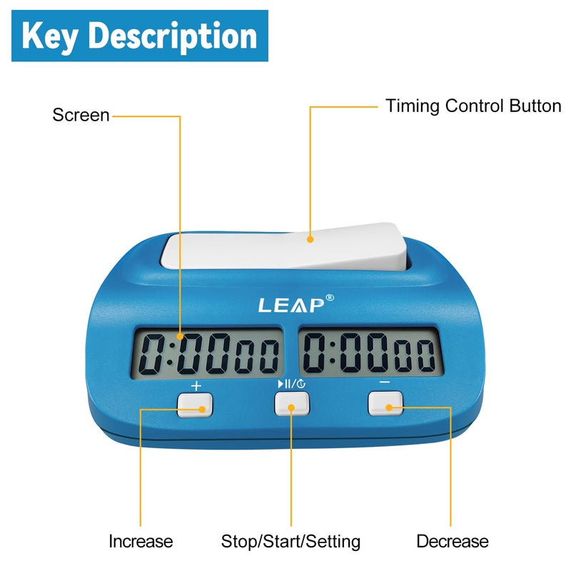 LEAP Digital Chess Clock Timer with Bonus and Delayed Time Features Chess Timer for Chess Game I-GO and Chinese Chess (Blue) - Image 2