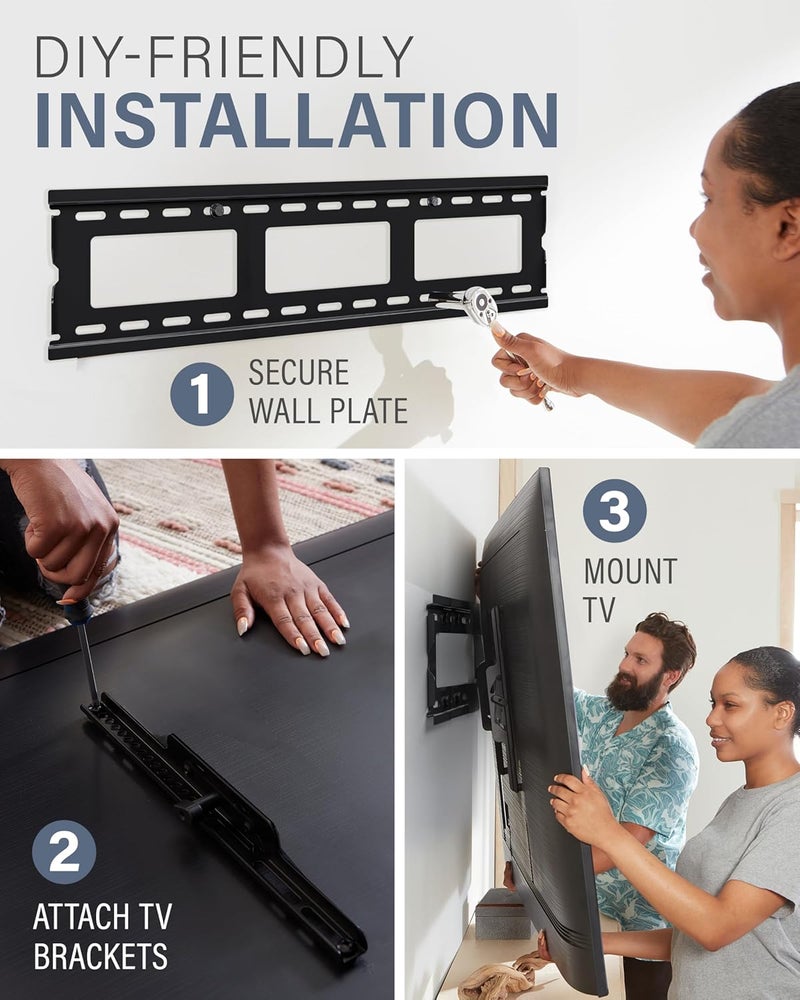 Sanus حامل تلفاز جداري مائل منخفض عالمي للشاشات من 37" إلى 80" LED وLCD وPlasma، يقضي على الوهج مع 10º من الميل وتعديلات ما بعد التركيب - تركيب ثلاثي الخطوات - معتمد للسلامة - MLT14-B1 - Image 5