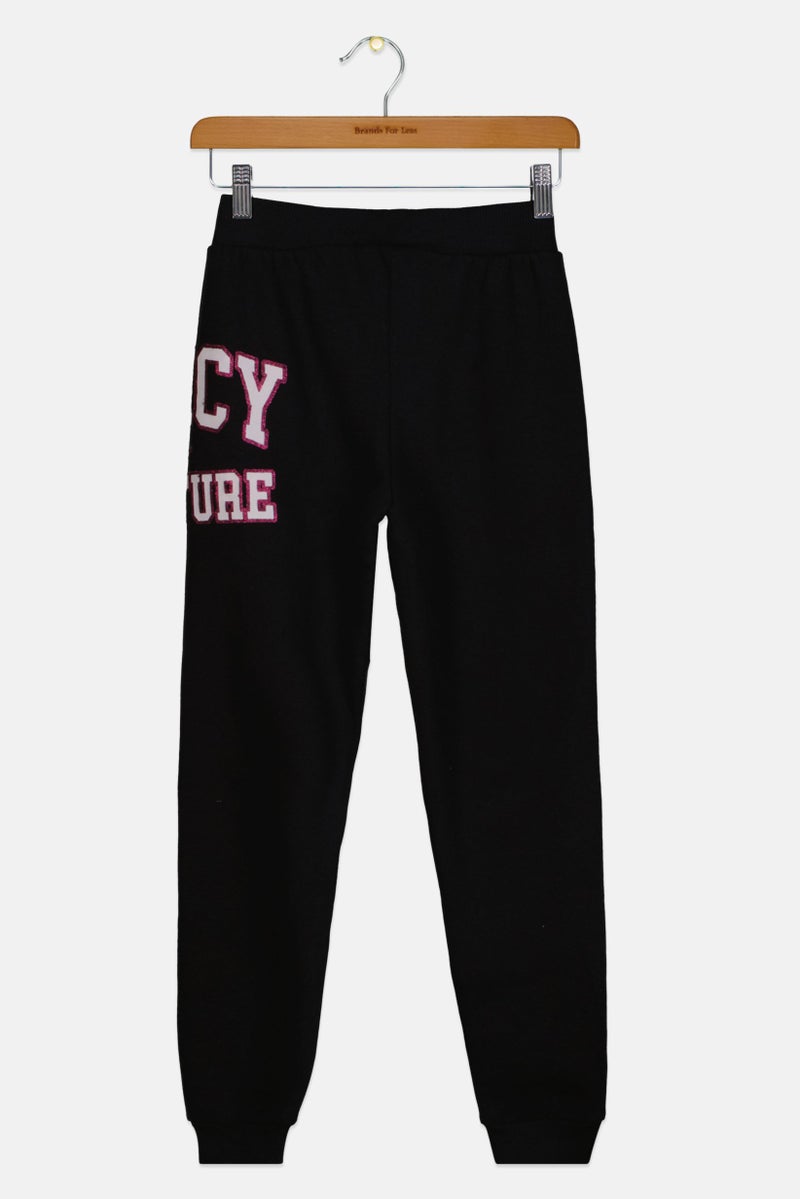 Juicy Couture Kids Girl Regular Fit Graphic Print Jogger Pants, Black - Image 2