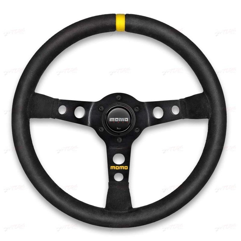 MOMO عجلة قيادة سباق MOMO Motorsport MOD. 07 بقبضة جلدية سوداء مع شعاع أنوديزد أسود مصقول وخط أصفر 350 مم مع طبق 72 مم - Image 3