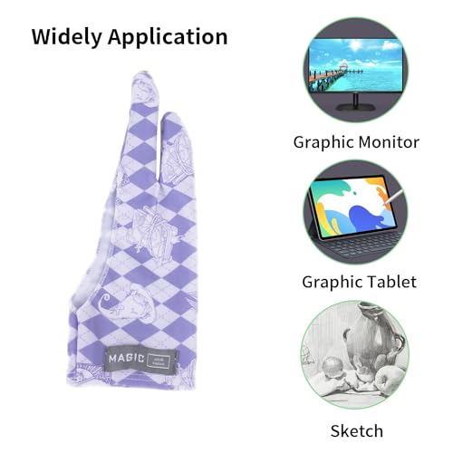 Spaseeba Artist Drawing Glove, Two-Finger Digital Art Glove for Drawing Tablet/Pen Display/Monitor Cute Print Universal Drawing Glove for Right and Left Hand,M Purple Color - Image 5