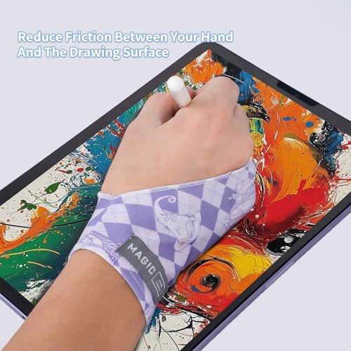 Spaseeba Artist Drawing Glove, Two-Finger Digital Art Glove for Drawing Tablet/Pen Display/Monitor Cute Print Universal Drawing Glove for Right and Left Hand,M Purple Color - Image 2