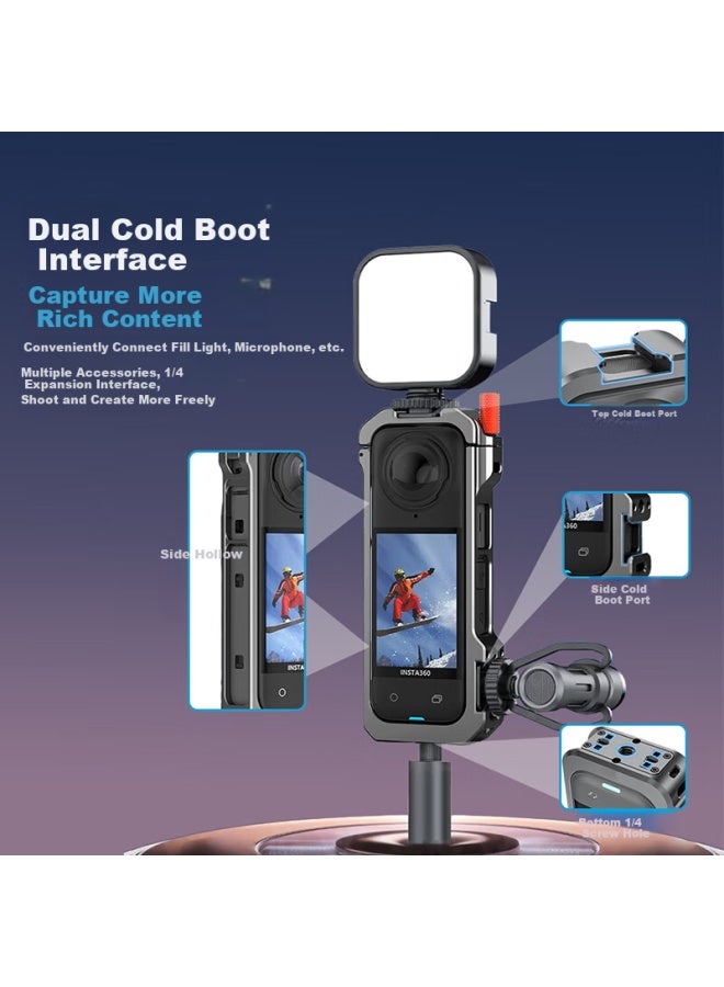 Youfes Compatible With Insta360x4 Metal Rabbit Cage Frame Protective Case, Outer Shell, Heat Dissipation Cooling, Magnetic Aluminum Alloy, Multifunctional Expansion Frame, Shockproof And Anti-vibration Body Accessories - Image 2