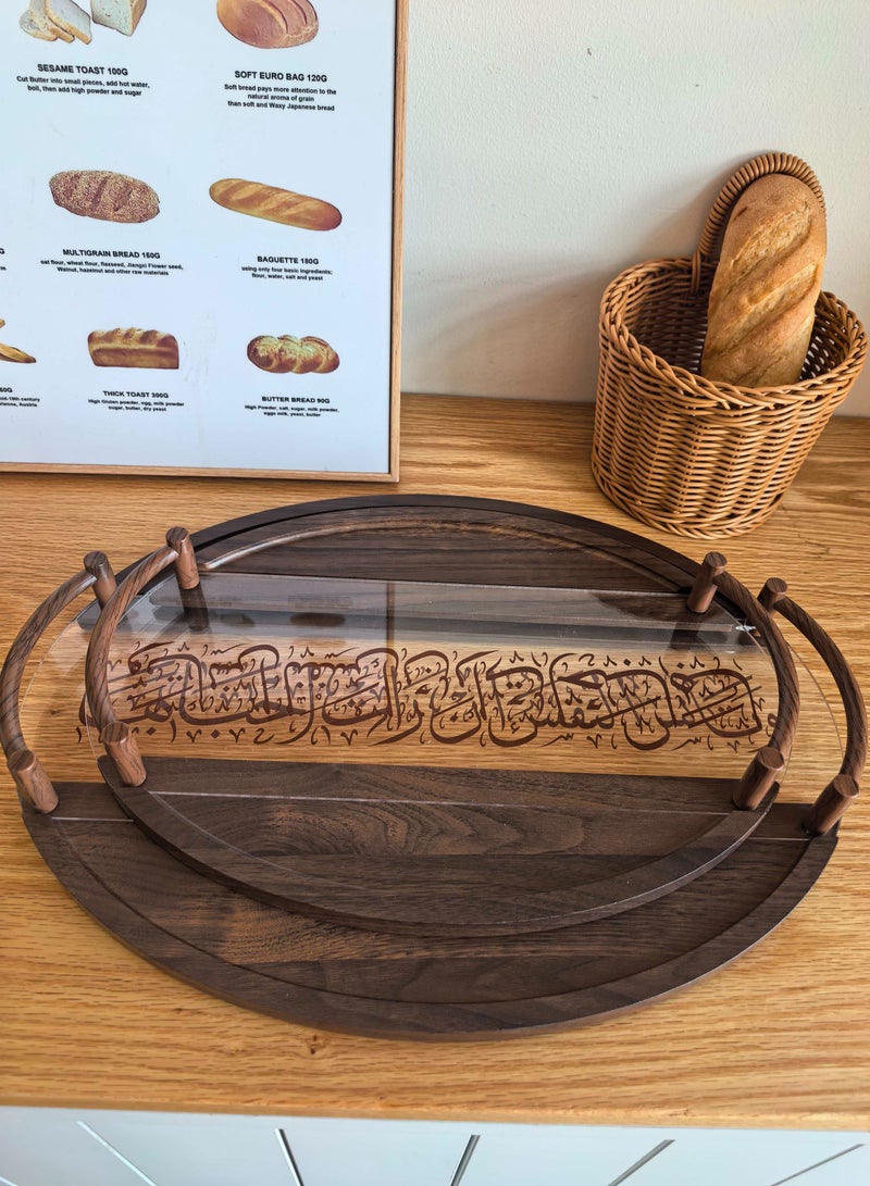 Laseta طقم 2 قطعة من صينية خشبية وأكريليك مع مقابض، صينية تقديم زخرفية لطاولة القهوة، الشاي، التخزين الدائري - Image 1