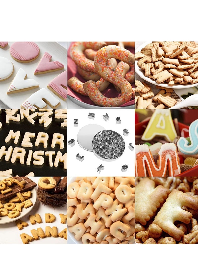 SYOSI - Mini Cookie Cutter Set with Tin Box, 26 Alphabet Cookie Biscuit Cutters Shapes(A-Z), Stainless Steel Mini Cookie Cutters, Polymer Clay Cutters, and Fruit Cutter for Kids - Image 1