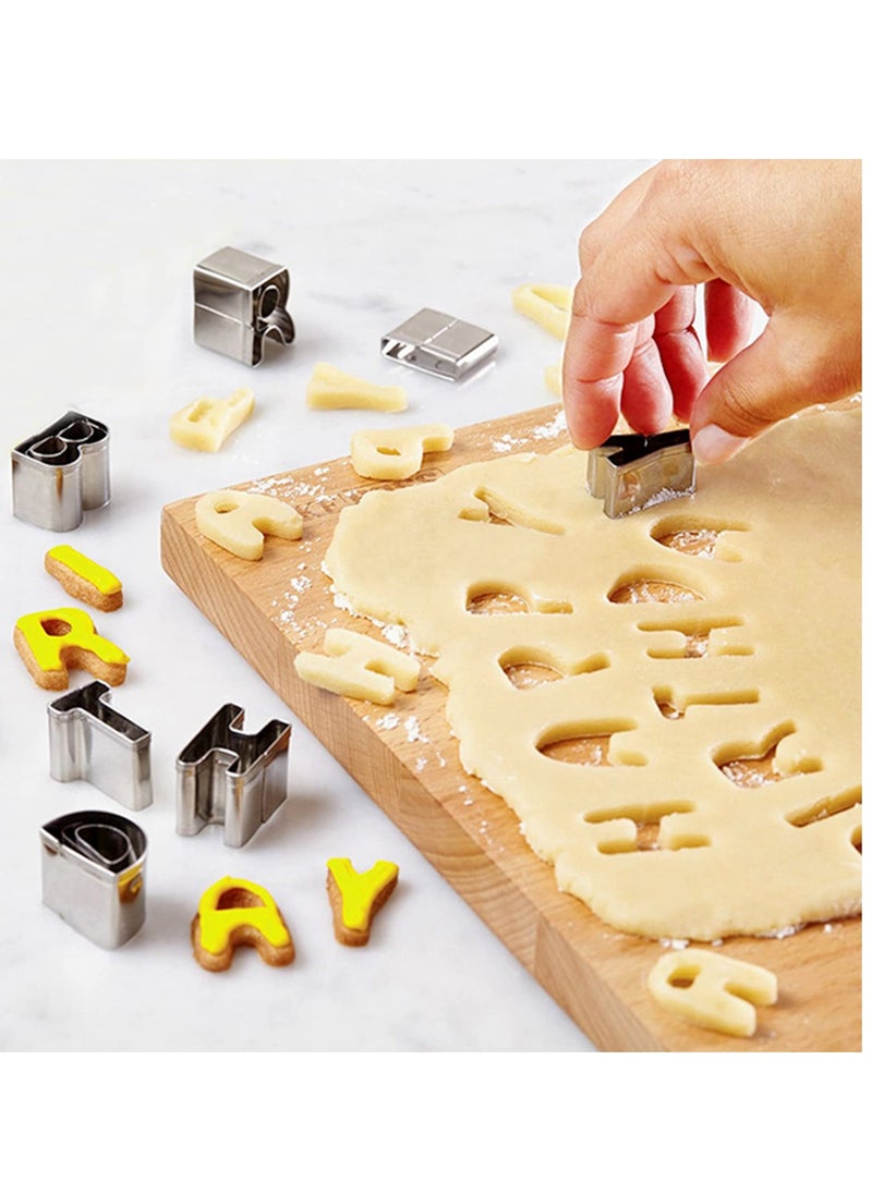 SYOSI - Mini Cookie Cutter Set with Tin Box, 26 Alphabet Cookie Biscuit Cutters Shapes(A-Z), Stainless Steel Mini Cookie Cutters, Polymer Clay Cutters, and Fruit Cutter for Kids - Image 1