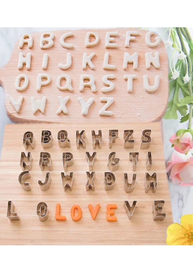 SYOSI - Mini Cookie Cutter Set with Tin Box, 26 Alphabet Cookie Biscuit Cutters Shapes(A-Z), Stainless Steel Mini Cookie Cutters, Polymer Clay Cutters, and Fruit Cutter for Kids - Image 1
