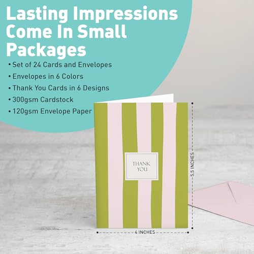 Sweetzer & Orange S&O Palm Beach Thank You Cards with Envelopes, Blank Greeting sheets for Handwritten Messages, Set of 24 stylish Notes and Covers, Assorted Thank You decor notes with Color full Envelopes Mix & Match - Image 2