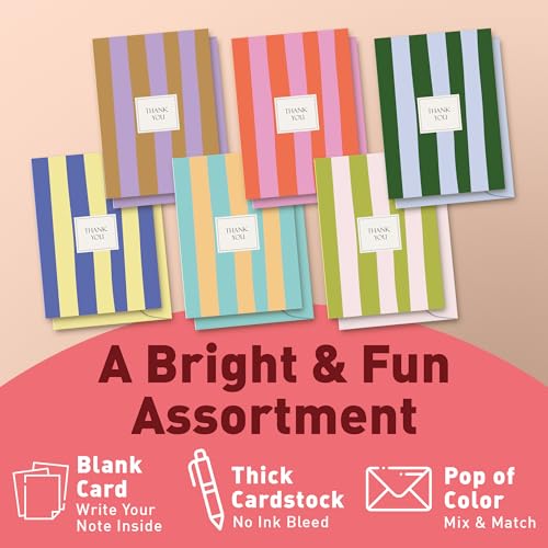 Sweetzer & Orange S&O Palm Beach Thank You Cards with Envelopes, Blank Greeting sheets for Handwritten Messages, Set of 24 stylish Notes and Covers, Assorted Thank You decor notes with Color full Envelopes Mix & Match - Image 3