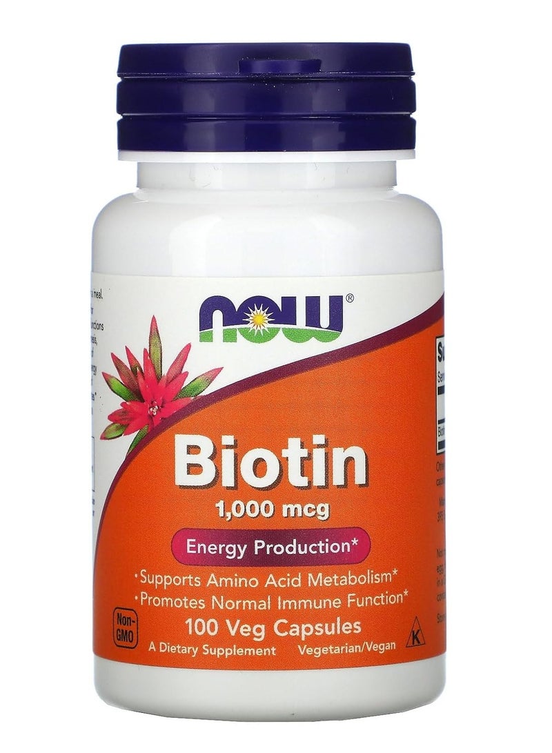 now Biotin 1000 mcg Energy Production Support Amino Acid Metabolism Promote Normal Immune Function 100 Capsule