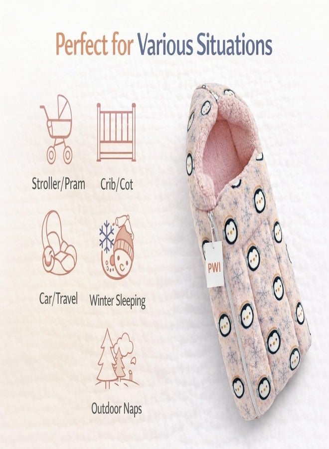 PWI Baby Sleeping Bag for 0-6 Months, Ultra Soft Plush & Sherpa Warm Winter Wrapper with Hood & Zip, Newborn Swaddle Blanket for Stroller & Home Use - Image 5