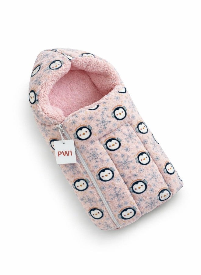 PWI Baby Sleeping Bag for 0-6 Months, Ultra Soft Plush & Sherpa Warm Winter Wrapper with Hood & Zip, Newborn Swaddle Blanket for Stroller & Home Use - Image 1