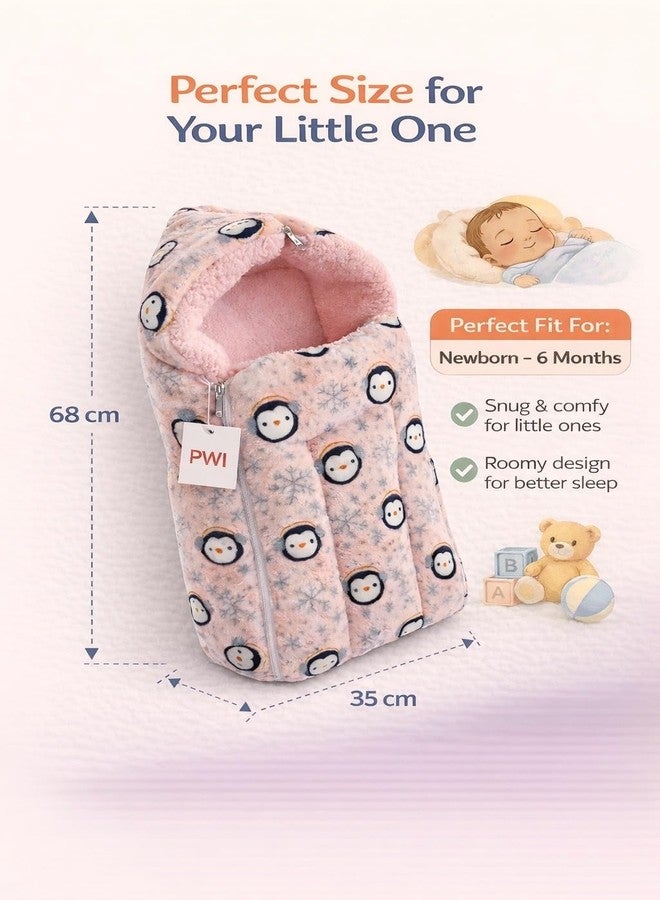 PWI Baby Sleeping Bag for 0-6 Months, Ultra Soft Plush & Sherpa Warm Winter Wrapper with Hood & Zip, Newborn Swaddle Blanket for Stroller & Home Use - Image 3