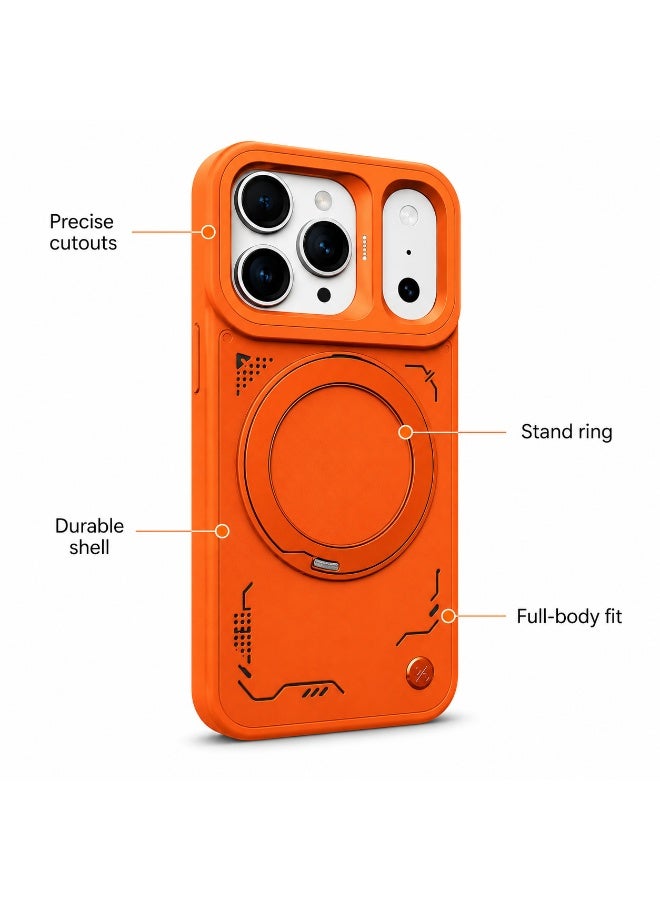 كاجسا غطاء Kajsa لهاتف iPhone 17 Pro بلون برتقالي، متوافق مع MagSafe، مزود بحامل حلقي وخطاف للحزام، تصميم مقاوم للصدمات مع أزرار من الألمنيوم، حماية متكاملة وأناقة عصرية لهاتفك الذكي - Image 3