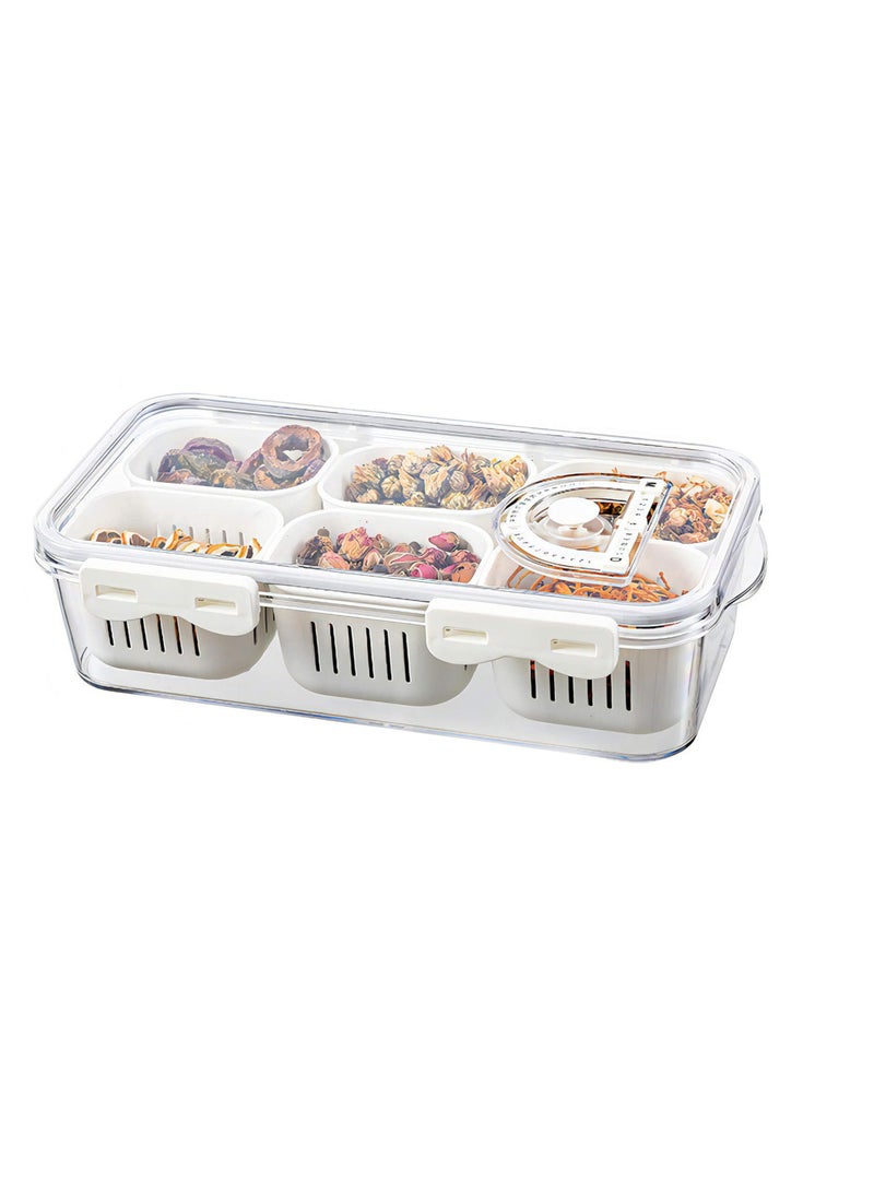 Captaintech Divided Food Serving Tray with Lids - Stackable Snack Box for Candy, Nuts, Spices, Fruits & Veggies - Includes 6 Small Dividers - Plastic Storage Bins for Fridge, Pantry, and Freezer - Image 1