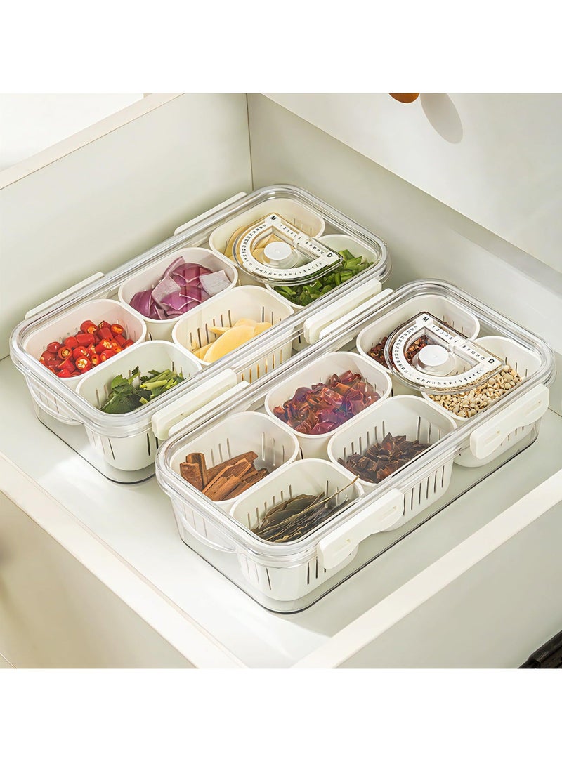 Captaintech Divided Food Serving Tray with Lids - Stackable Snack Box for Candy, Nuts, Spices, Fruits & Veggies - Includes 6 Small Dividers - Plastic Storage Bins for Fridge, Pantry, and Freezer - Image 2