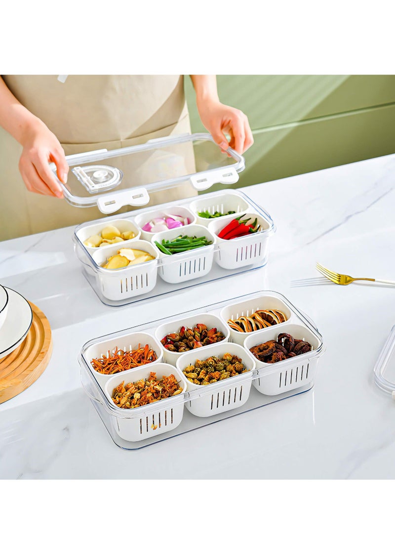 Captaintech Divided Food Serving Tray with Lids - Stackable Snack Box for Candy, Nuts, Spices, Fruits & Veggies - Includes 6 Small Dividers - Plastic Storage Bins for Fridge, Pantry, and Freezer - Image 5