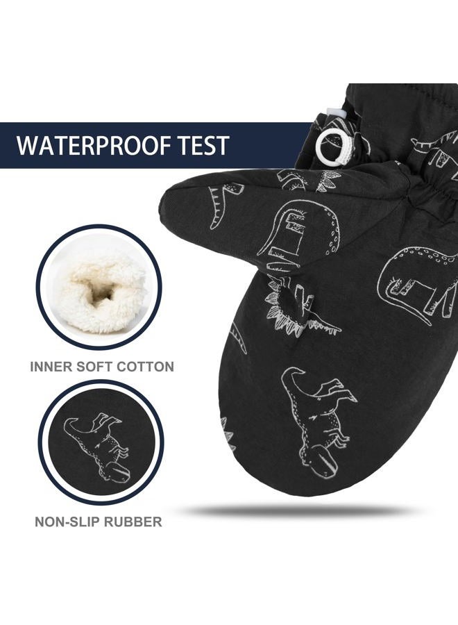 Fynnsure Toddler Mittens Lined Fleece Snow Gloves for Boys Girls Kids Winter Ski Gloves Baby Mittens, A Black & Gray, 1-2 Years - Image 2