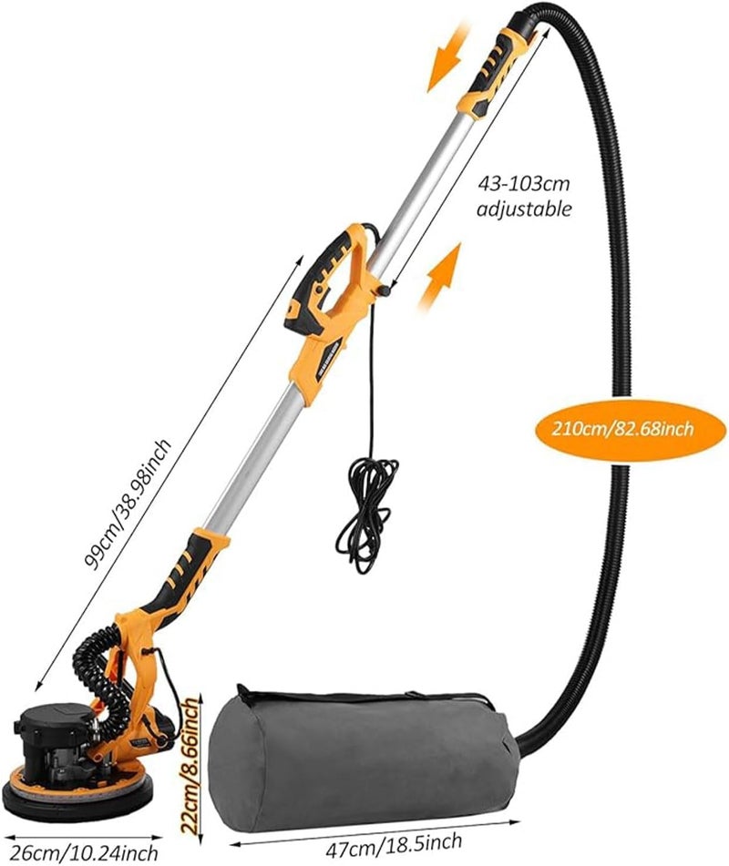 NovalLife Drywall Sander, 1390W Sander With 20 Pcs Sanding Discs, 5 Variable Speed 800-1800 Rpm Wall Sander With Extendable Handle, Led Light，Vacuum Suction System - Image 2