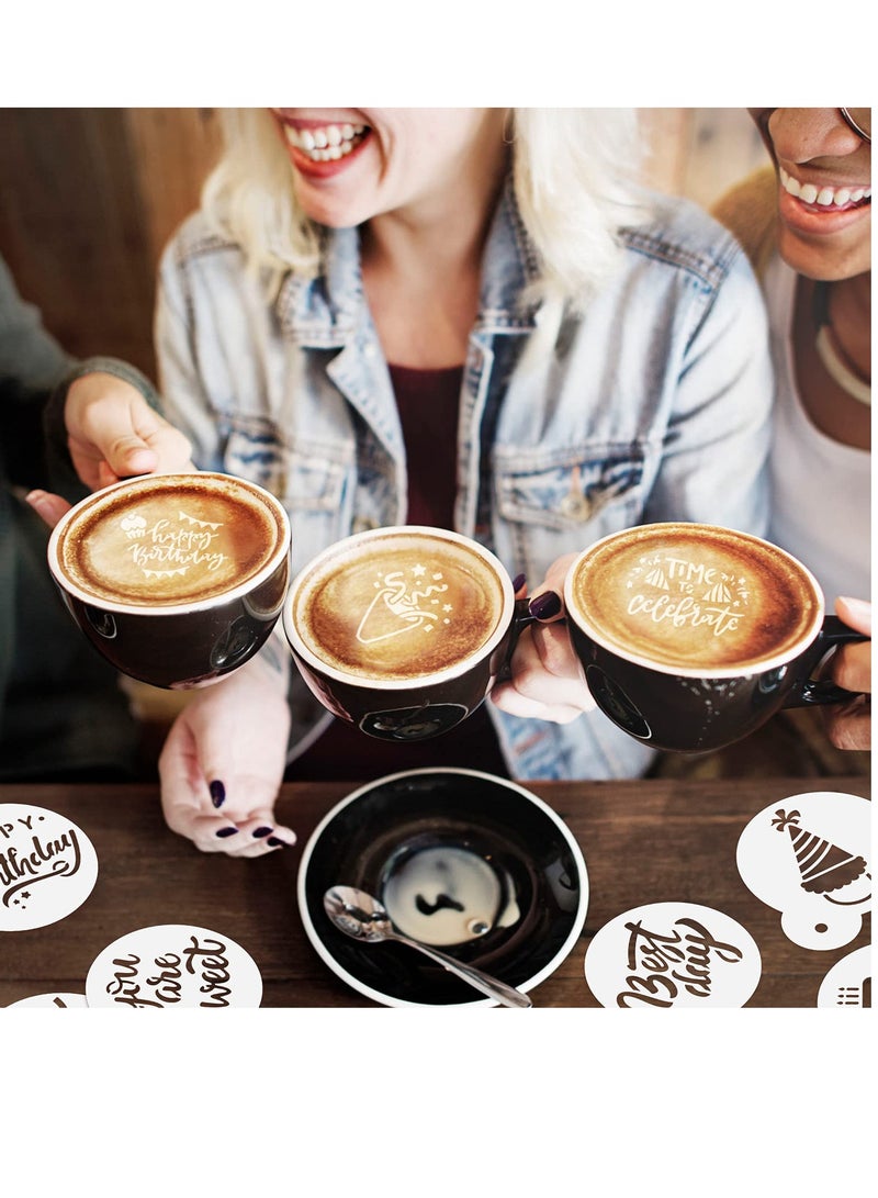 SYOSI قوالب استنسل قهوة لفن اللاتيه 20 قطعة استنسل عيد الميلاد قابلة لإعادة الاستخدام قوالب كعكة استنسل DIY قوالب استنسل بسكويت للرسم أدوات قوالب الخبز تزيين القهوة الحلوى - Image 3