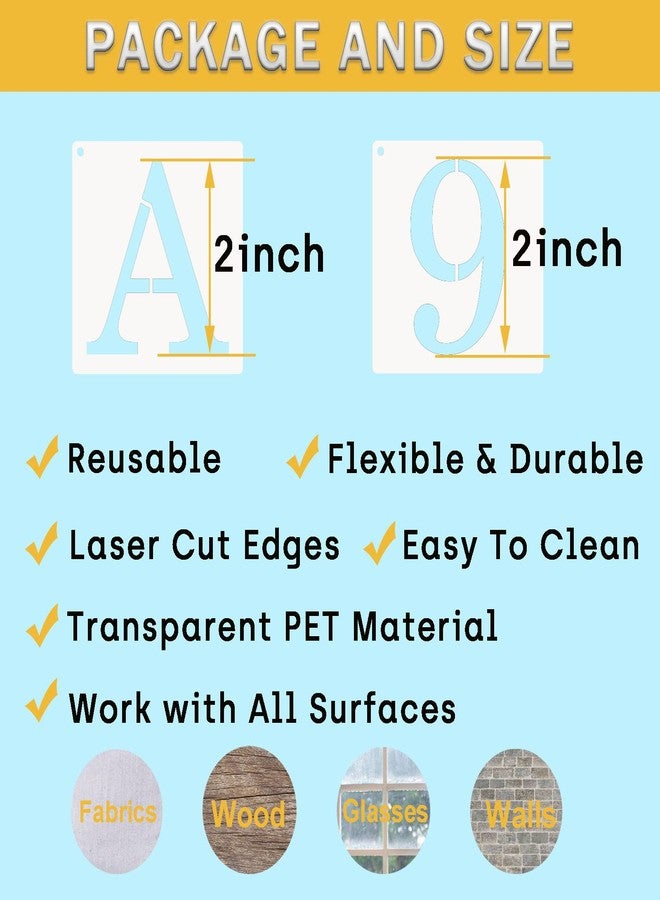 ASMPIO 2 Inch Letter Stencils Numbers Craft Stencils, 40 Pcs Reusable Plastic Alphabet Drawing Templates for Painting on Wood, Wall, Fabric, Rock, Signage, Door Porch - Image 2
