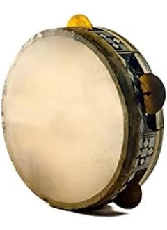 Generic Oriental Vintage Wooden Riq Tambourine with Goat-skin Head & Jingles - Large Size 