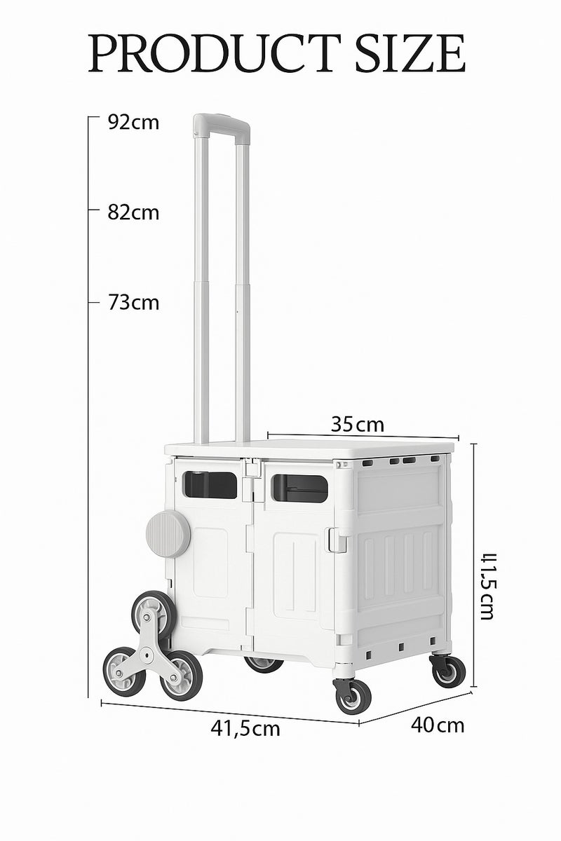 XVersion Shopping Trolley Foldable Utility Cart with 8 Wheels – Heavy Duty Stair Climbing Trolley with Lid, Adjustable Handle, Collapsible Storage Box for Groceries, Office, Travel – 75L Capacity – White - Image 2