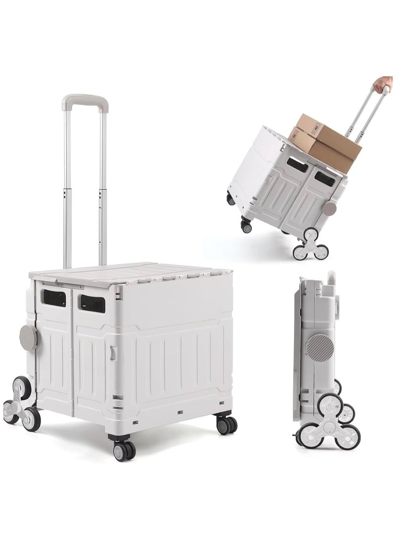 XVersion Shopping Trolley Foldable Utility Cart  Foldable 8-Wheel Stair Climbing Trolley – Folding Grocery Cart & Grocery Carts, Shopping Trolley with Lid, Portable Heavy Duty Supermarket Trolley Cart, 75L Foldable Shopping Cart for Home, Office & Camping - Image 1