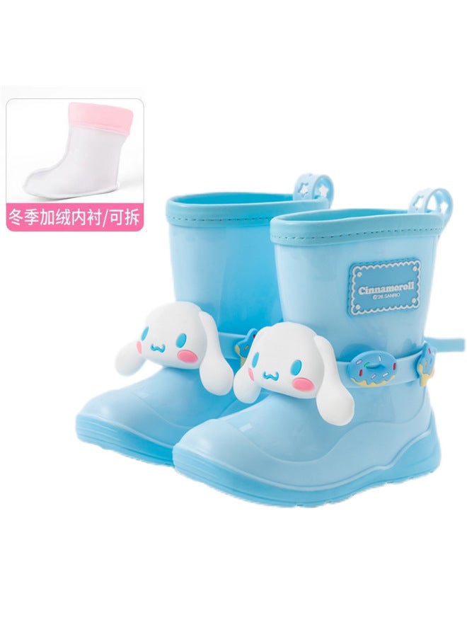 Sanrio Children's Cartoon Rain Boots With Buckle, Cute Kindergarten Rain Shoes, Non-slip Water Shoes, Drawstring Fleece-lined Water Boots