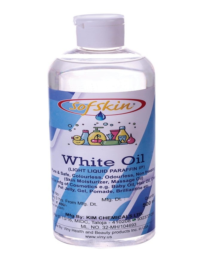 SOFSKIN WHITE OIL, (Liquid Paraffin IP) - 500 ml. Pure & Safe, Clear Transparent like water, Odourless, Does not freez in winter, safe for babies, pH5.5 - No skin allergy (See Photos & Video) (Small) - Image 1