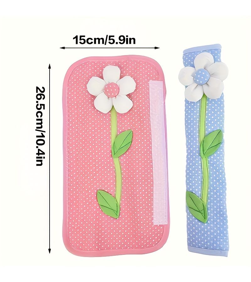 Blue Fabric Sunflower Refrigerator Handle Replacement Cover 2pcs Detachable Dustproof Decor - Image 3