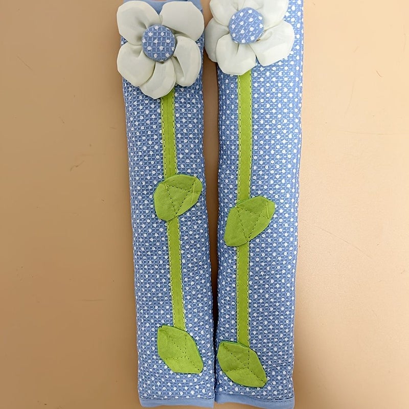 Blue Fabric Sunflower Refrigerator Handle Replacement Cover 2pcs Detachable Dustproof Decor - Image 4