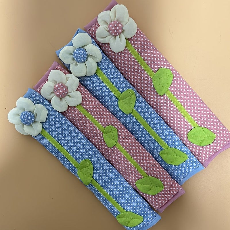 Blue Fabric Sunflower Refrigerator Handle Replacement Cover 2pcs Detachable Dustproof Decor - Image 2