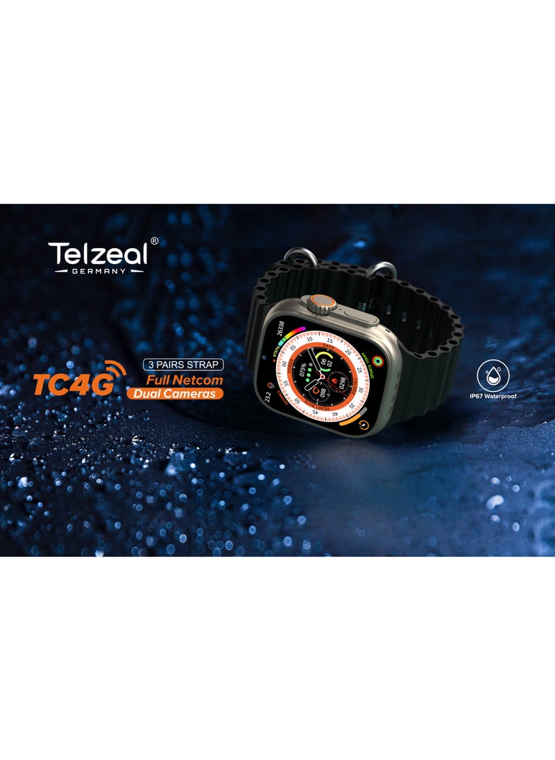 Telzeal - Telzeal TC4G Dual Camera 2.2 inch Full Display 4g Netcom with 3 Pairs Strap Compatible with iOS and Android Men's and Women's - Image 1