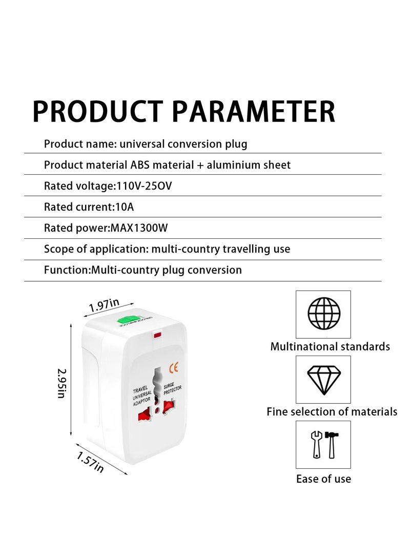 ACYYH Universal Travel Adapter, All-in-One International Power Converter with Surge Protection, White - Image 2