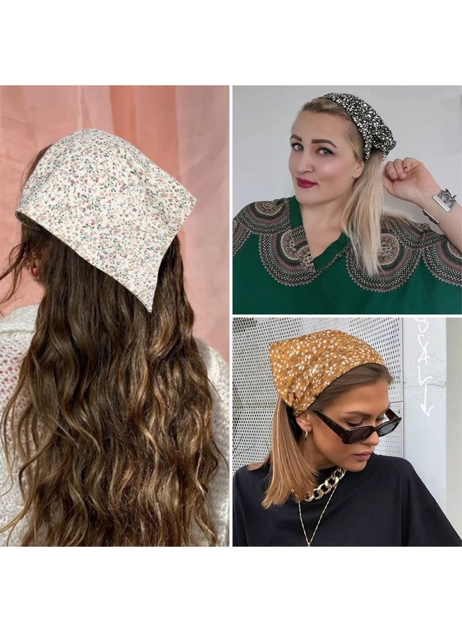 HAIMEIKANG Floral Hair Scarf Headbands For Women Boho Bandanas For Women Triangle Kerchief Solid Color Hair Bands Vintage Head Scarf (Beige+Yellow+Black)  - Image 2