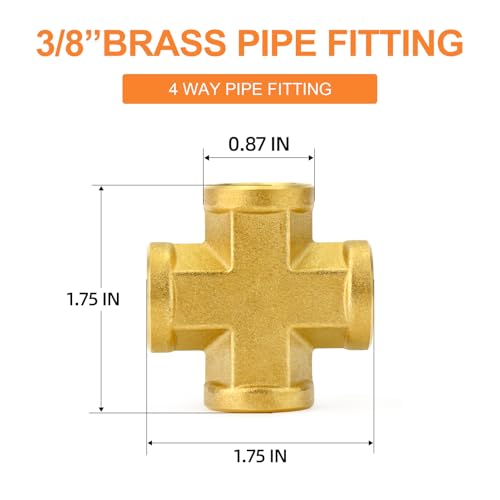 GASHER 5PCS Brass Pipe Fitting Cross 4 Way Pipe Fitting 38 x 38 x 38 x 38 NPT Female Pipe - Image 3