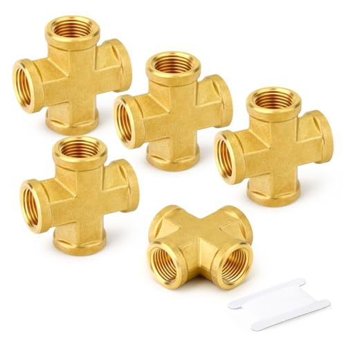 GASHER 5PCS Brass Pipe Fitting Cross 4 Way Pipe Fitting 38 x 38 x 38 x 38 NPT Female Pipe - Image 1
