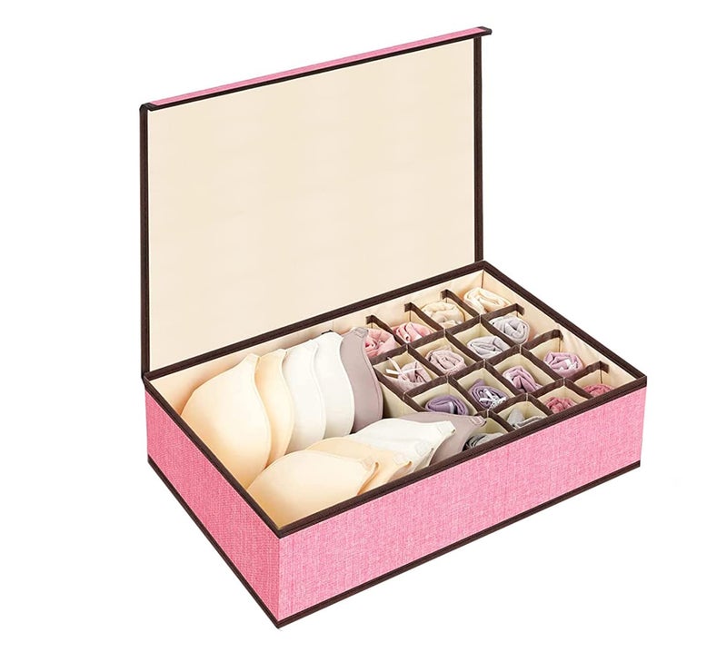 FORKLS Underwear Drawer Organizer 161 Compartment Bra Organizer for Wardrobe NonWoven Foldable Storage Box for Clothes Closet Dividers for Bras Socks Handkerchiefs Linen Pink - Image 1