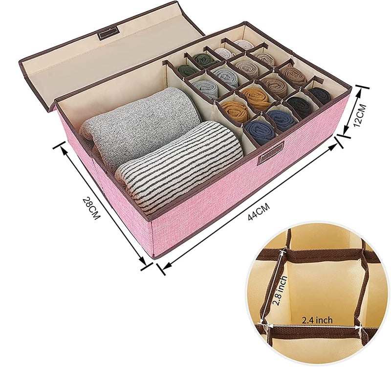 FORKLS Underwear Drawer Organizer 161 Compartment Bra Organizer for Wardrobe NonWoven Foldable Storage Box for Clothes Closet Dividers for Bras Socks Handkerchiefs Linen Pink - Image 2