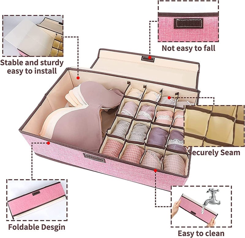 FORKLS Underwear Drawer Organizer 161 Compartment Bra Organizer for Wardrobe NonWoven Foldable Storage Box for Clothes Closet Dividers for Bras Socks Handkerchiefs Linen Pink - Image 4