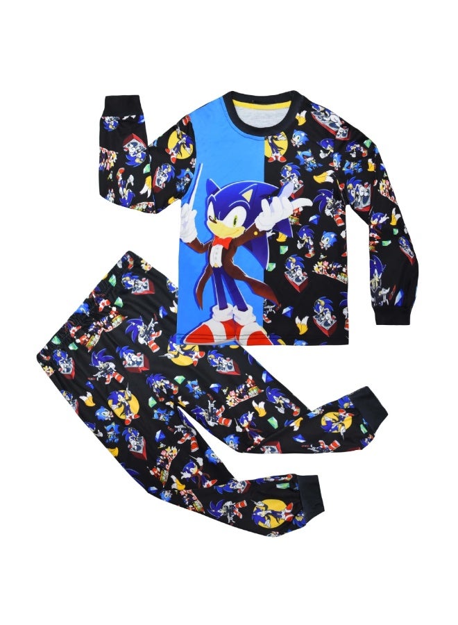 Sonic The Hedgehog Print Pajama Set Long Sleeve Top and Long Pants Sleepwear Soft Cartoon Loungewear Multiple Sizes Available - Image 1