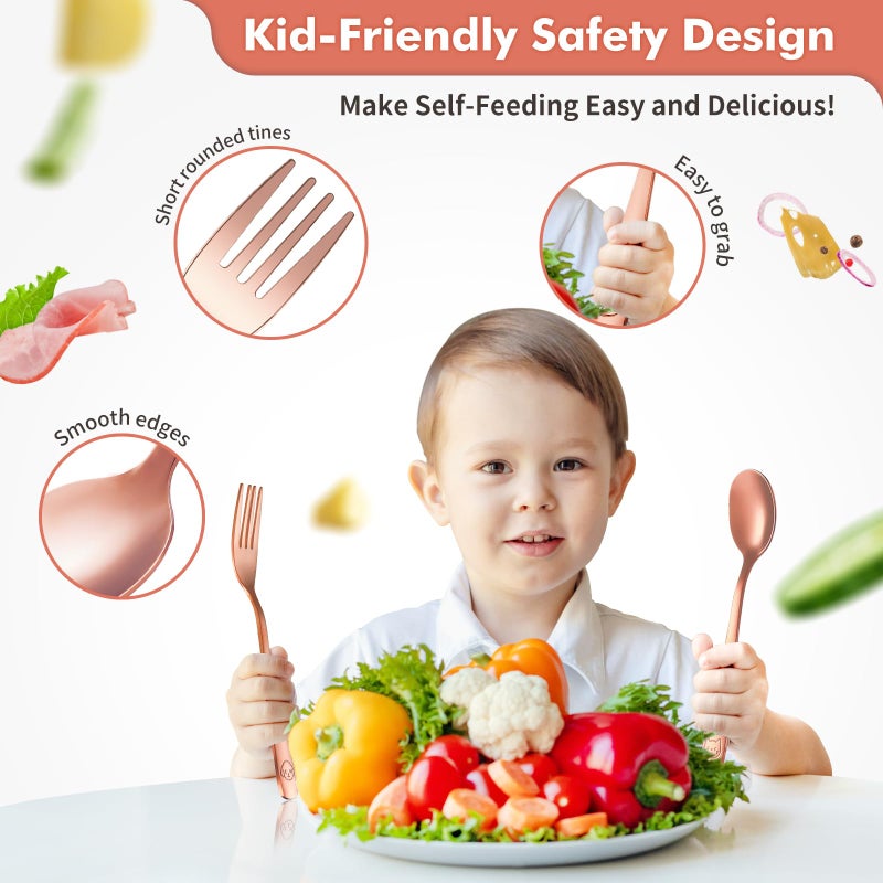 DRKIO Stainless Steel Toddler Utensils Set - 6 Pieces Kids Silverware Set Children Safe Food Grade Small Forks and Spoons Dishwasher Safe Mirror Polished - Image 3