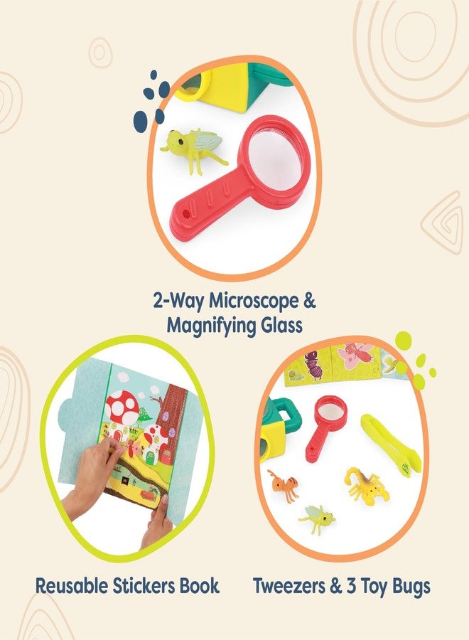 B. toys - 9 Pieces Toy Microscope Set with Sticker Book, Magnifying Glass & Tweezers, Includes 4 Toy Bugs for Little Explorers, STEM Learning, Educational Toys for Kids 4+ Years - Image 2