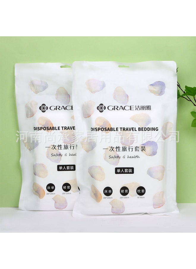 Generic Jielia Disposable Single Double Travel Suit Travelable Hotel Household Portable Bed Sheet Quilt Cover Pillowcase-Color:White (JA2035) Double (set Of 4)-Specifications:Disposable Travel Set  - Image 4