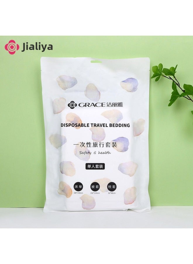 Generic Jielia Disposable Single Double Travel Suit Travelable Hotel Household Portable Bed Sheet Quilt Cover Pillowcase-Color:White (JA2035) Double (set Of 4)-Specifications:Disposable Travel Set  - Image 2