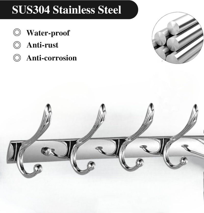 Excellent t Stainless Steel 12Pin Bathroom Cloth Hanger Door Wall Robe Hooks Rail for Hanging Keys, Clothes, Towel (40 Cms) (6 Pin Silver, Pack of 3) - Image 5